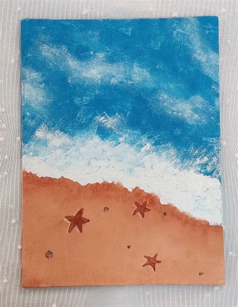 Acrylic Beach & Starfish Painting, Sponge Painting | Beach canvas paintings, Diy canvas art ...