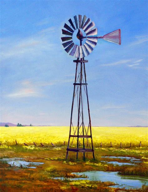 Western Windmill Painting by Dorothy Nalls