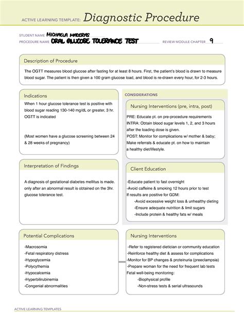 Oral Glucose Tolerance Test (Diagnostic Procedure) - ACTIVE LEARNING TEMPLATES Diagnostic ...