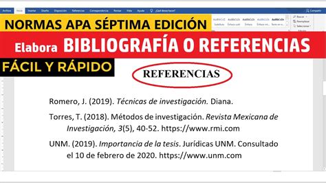 CÓMO HACER LA BIBLIOGRAFÍA O REFERENCIAS EN WORD SEGÚN NORMAS APA ...