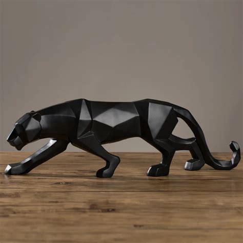 Modern Abstract Black Panther Sculpture Geometric Resin Leopard Statue Wildlife Decor Gift Craft ...