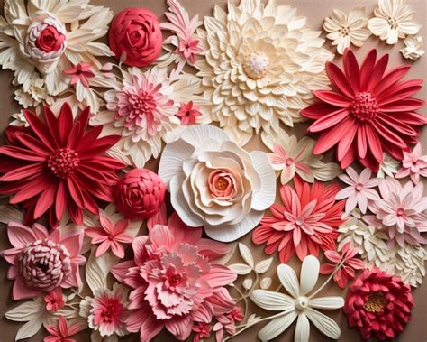 Premium AI Image | There are many different types of paper flowers on the wall generative ai