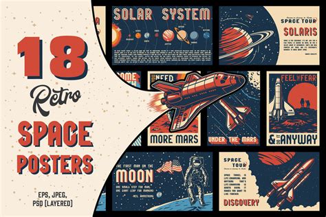 Retro space bundle of 18 layered posters