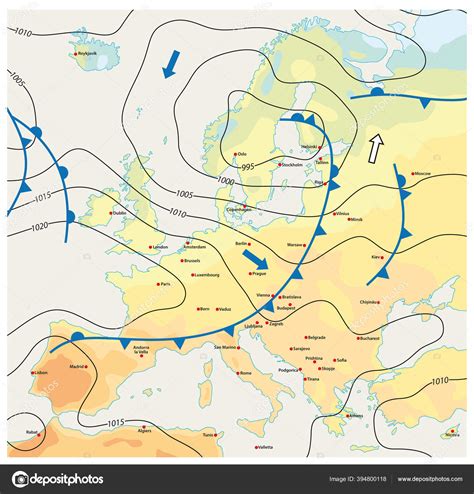 Imaginary Meteorological Vector Weather Map Europe Capital Cities Stock ...