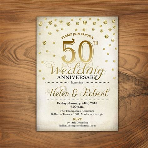 50th Wedding Anniversary Invitation / Gold / White / Retro / | Etsy