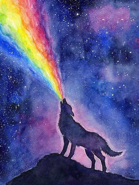 Wolf Art Print, Rainbow Wolf, Galaxy Wolf, Galaxy Watercolor, Galaxy Print, Space Art, Animal ...