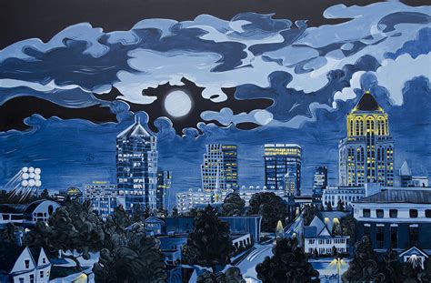 Greensboro Night Skyline Painting by John Gibbs - Pixels