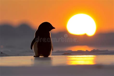 Baby Penguin Silhouette Against the Setting Sun on Ice Stock Photo - Image of wildlife, nature ...