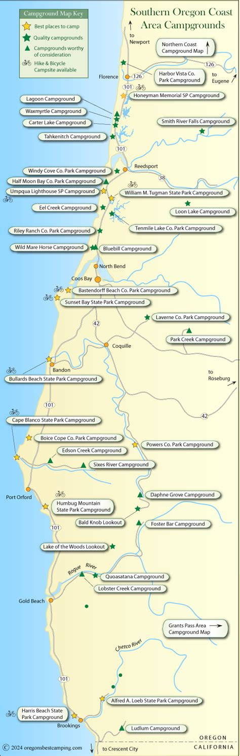 Oregon Coast Campground Map - Southern Half