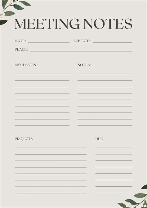 Printable Meeting Notes Template