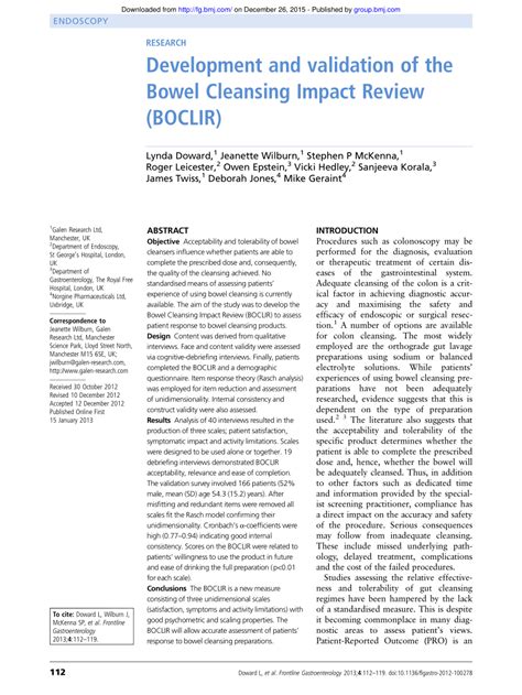 (PDF) Development and validation of the Bowel Cleansing Impact Review (BOCLIR)