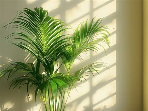 Spring Sunlight in Green Palm Branch with Shadow on White Marble Tile ...