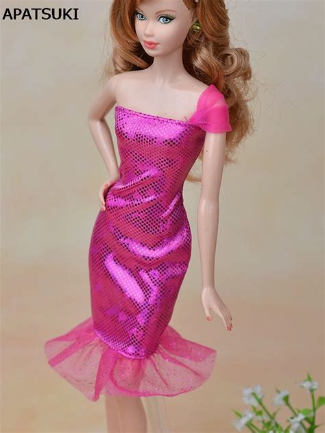 High Quality Pink Sexy One Shoulder Dress Party Dress For Barbie Doll Vestido For 1/6 BJD Dolls ...