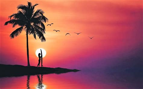 Download Palm Tree Silhouette Sky Pink Surfboard Surfer Artistic Sunset ...