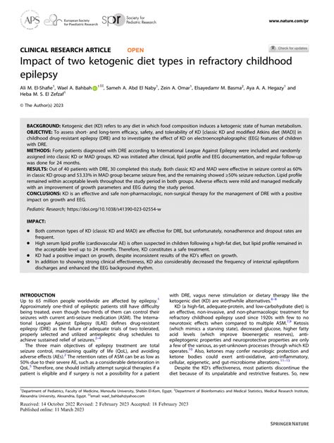 (PDF) Impact of two ketogenic diet types in refractory childhood epilepsy