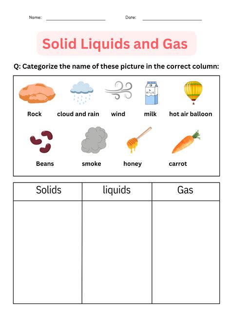 Solids Liquids And Gases Worksheets