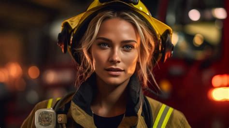 Premium AI Image | Woman firefighter in uniform is at work in department