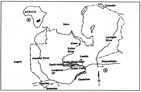 Map of Zambia showing the Kafue river and the localities where samples... | Download Scientific ...