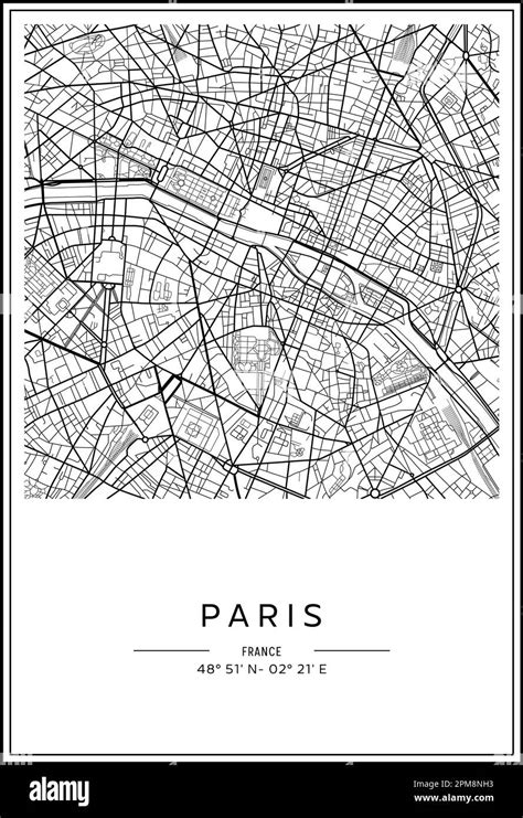 Black and white printable Paris city map, poster design, vector ...