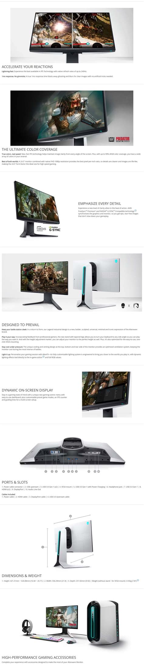 Dell Alienware AW2521HFL 25 IPS 240Hz Gaming Monitor, Nvidia G-SYNC, AMD FreeSync, Full HD