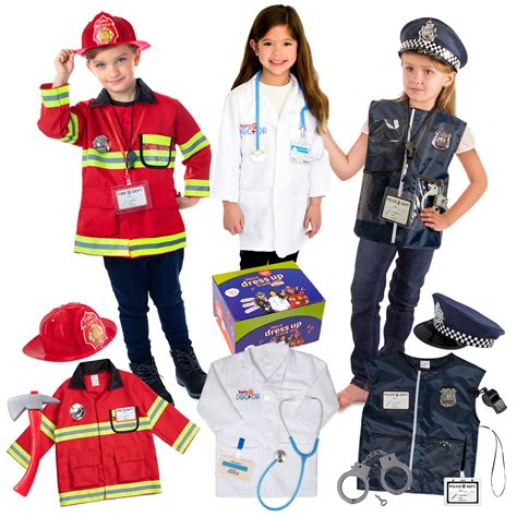 Buy Born Toys Premium 16pcs Costume Dress up set for kids ages 3-7 fireman, costume, and doctor ...