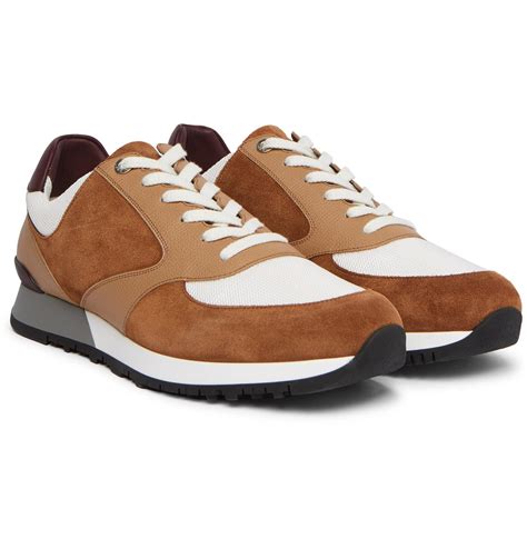 John Lobb Foundry Suede, Textured-leather And Mesh Sneakers in Brown ...