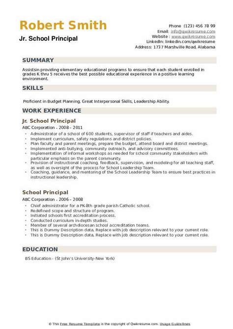 School Principal Resume Samples | QwikResume