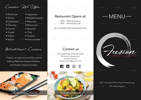 Cuisine Tri-fold Menu Design Template in PSD, Word, Publisher, Illustrator, InDesign