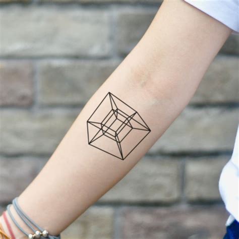 Tesseract Temporary Tattoo Sticker (Set of 2) | Tattoos, Temporary tattoo, Geometric tattoo design