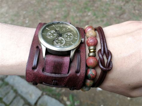 Brown Leather Watch Cuff watch bracelet Brown hipster watch | Etsy