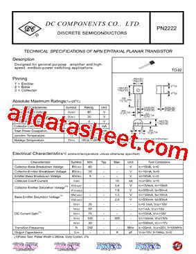 PN2222 Datasheet(PDF) - Dc Components