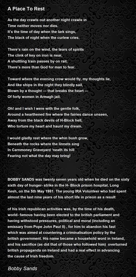 A Place To Rest - A Place To Rest Poem by Bobby Sands