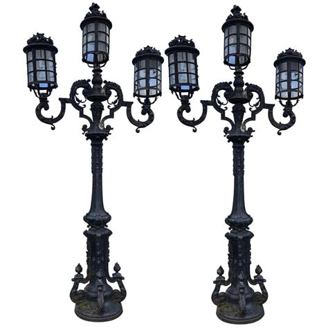 Monumental Pair of Cast Iron Italian Victorian Genuine Street Lamps, circa 1910 at 1stDibs