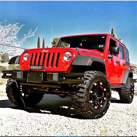 RED JEEP WRANGLER WITH UNIQUE CUSTOMIZED RIMS AND LED LIGHTS | Jeep wrangler off road, Jeep ...