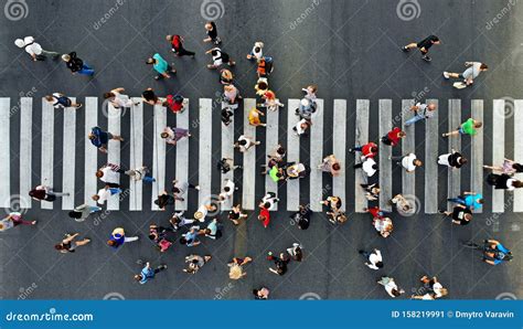 Aerial. People Crowd Motion through the Pedestrian Crosswalk Editorial ...