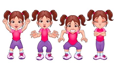 Free Vector | Four poses of the same girl in different expressions vector cartoon isolated ...