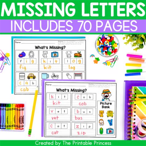 What's Missing Worksheets | CVC, CVCe, Blends, Digraphs - The Printable Princess