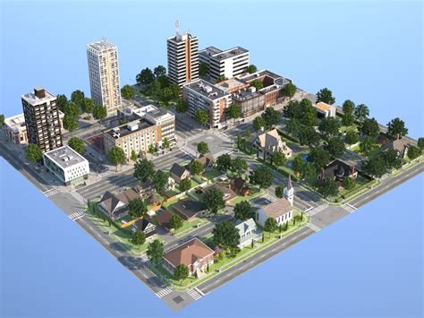 3D model Town with suburb VR / AR / low-poly | CGTrader