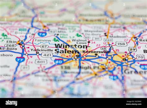 Winston-Salem North Carolina USA shown on a Road map or Geography map ...