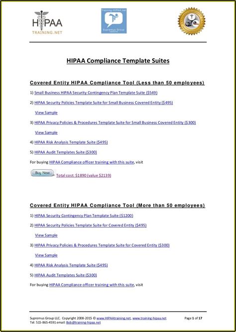 Hipaa Security Policy And Procedures Templates - Template 1 : Resume ...