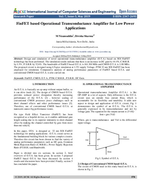 (PDF) FinFET based Operational Transconductance Amplifier for Low Power ...