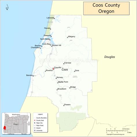 Map of Coos County, Oregon - Where is Located, Cities, Population, Highways & Facts