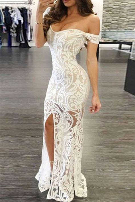 Mermaid Off-the-Shoulder Long White Lace Prom Formal Evening Party Dresses 3021505