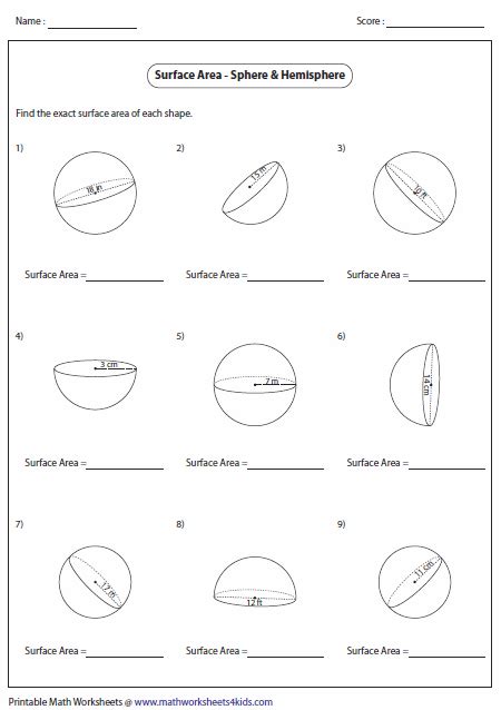 Finding Volume Of A Sphere Worksheets