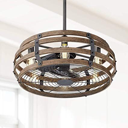 26" Tundra Rustic Farmhouse Ceiling Fan with Light LED Remote Control Black Faux Wood Cage ...