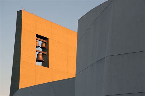 John Thomas Bell Wall at Cathedral of Hope (Dallas) by Philip Johnson. The three bells are named ...