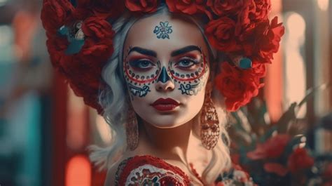 Premium AI Image | A woman with a sugar skull makeup