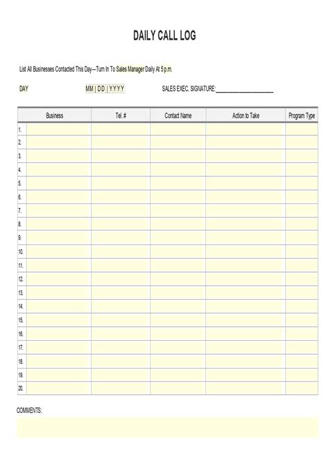 Phone Log Template Excel