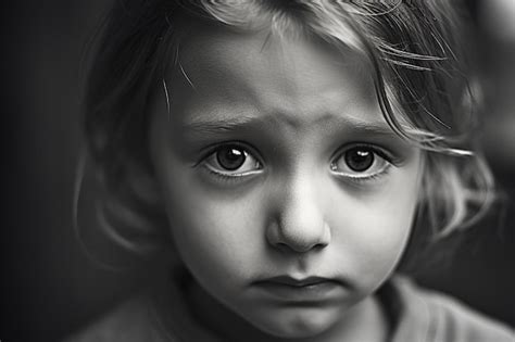 Premium AI Image | a black and white photo of a child with a sad face.