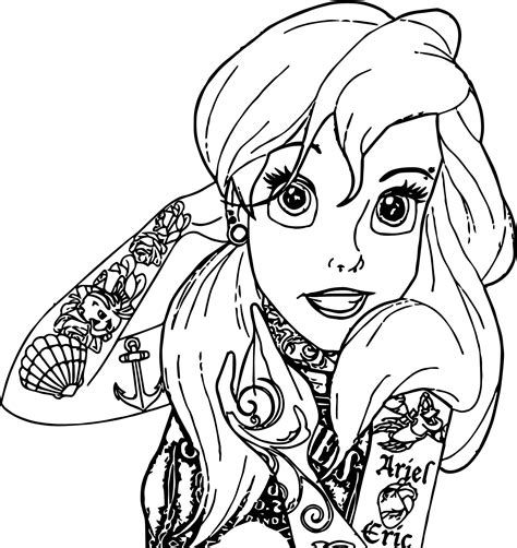 Ariel Mermaid Tattoo Coloring Page - Wecoloringpage.com | Disney princess coloring pages, Tattoo ...